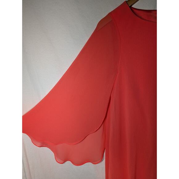 Lauren Ralph Lauren Womens Georgette Dress 10 Knee Length Coral Flutter Sleeve - Picture 2 of 6